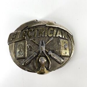 VTG Electrician Belt Buckle 1981 Copyright American Eagle USA Made